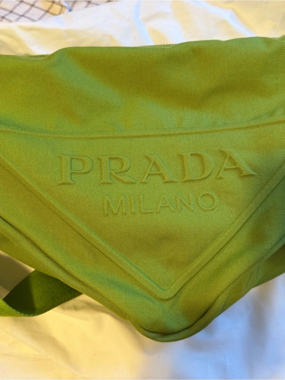Prada Lime Green Canvas Shoulder/Crossbody Bag